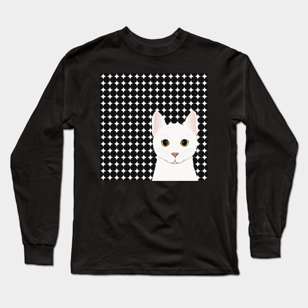 The cute white cat queen is watching you , white and black background pattern Long Sleeve T-Shirt by marina63